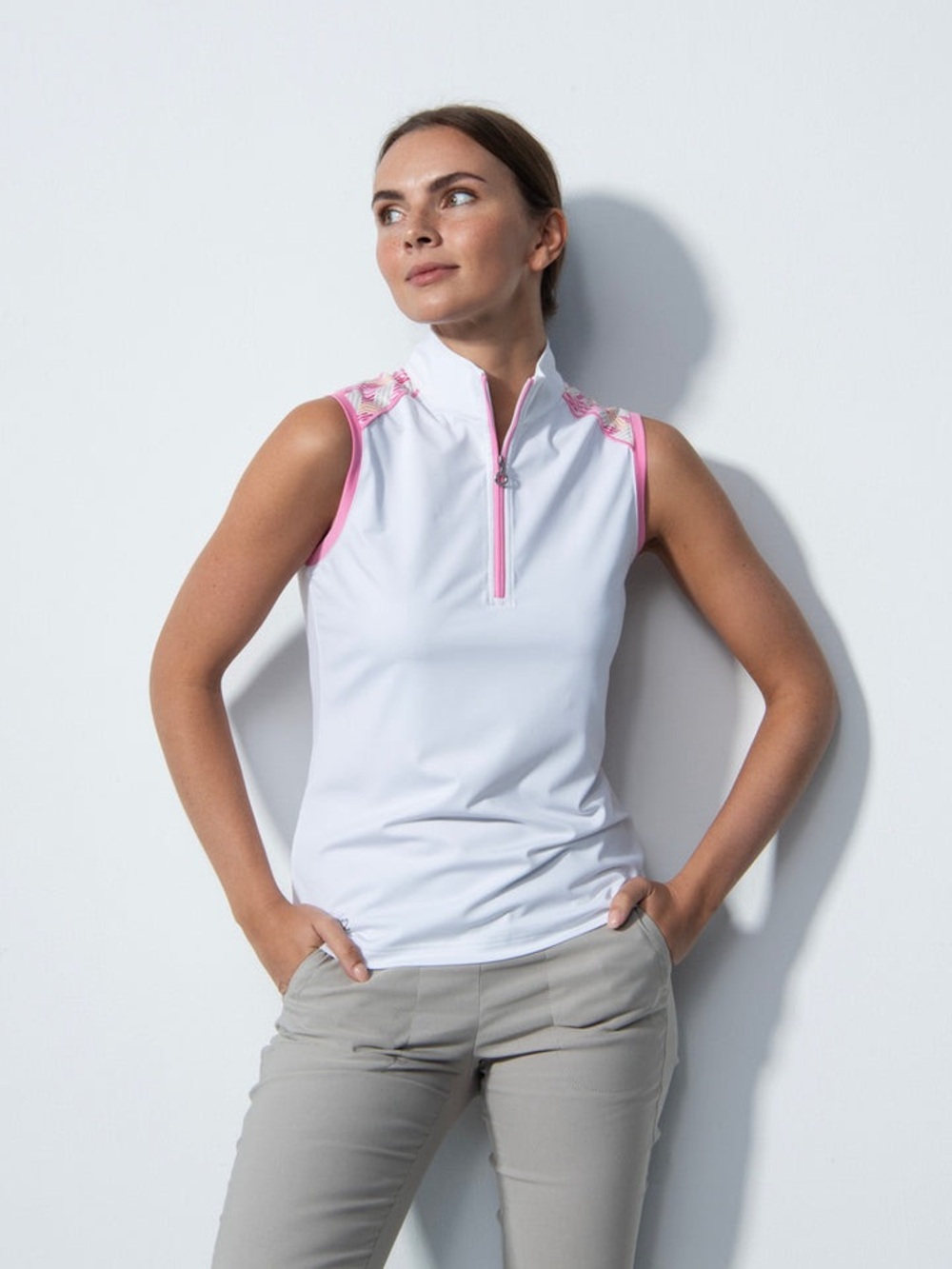 Daily Sports DS Perugia White Sleeveless Golf Polo Half Zip Shirt, Mock, EUC, L
